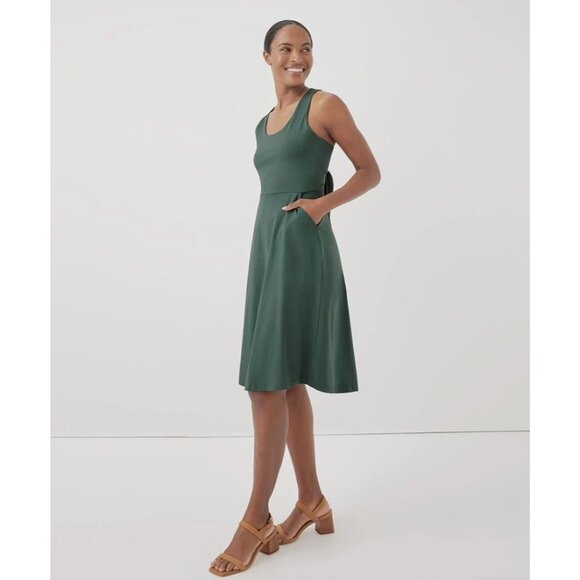 PACT Womens Plus XXL Dark Forest Fit Flare Tie Back Dress Organic Cotton Blend - Picture 3 of 12